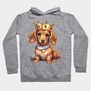 Watercolor Dachshund Dog Wearing a Crown Hoodie